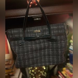 Kate Spade Fabric Satchel with Black Patent Leather Bow and Shoulder Strap